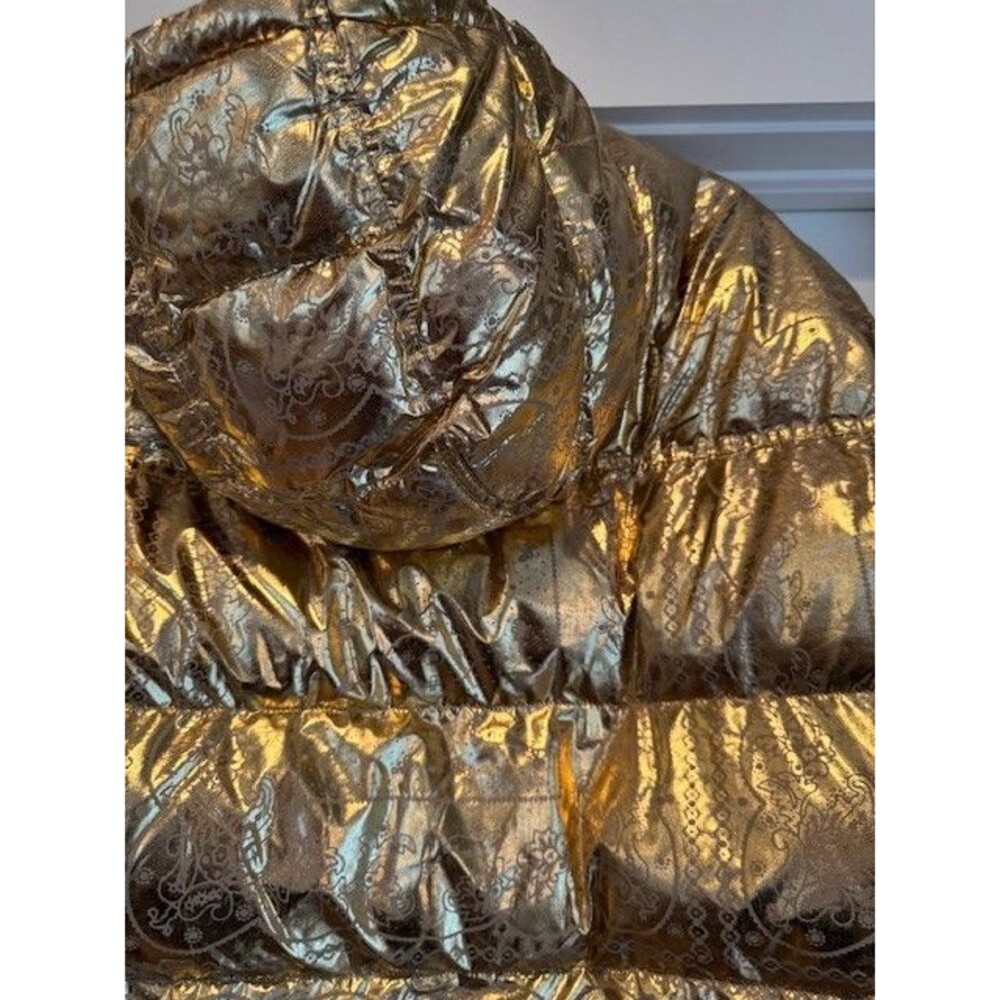 Levi’s Men’s Metallic Gold Bandana Puffer Jacket Hooded Down Insulated M $225 - Picture 3 of 6